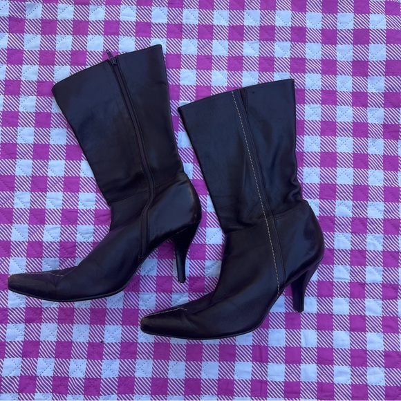 Brown Pointed Toe Leather Boots - Picture 1 of 5